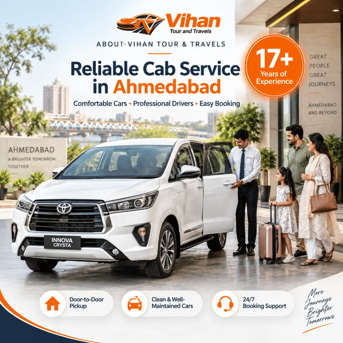 Vihan Tour and Travels chauffeur-driven cab service in Ahmedabad with professional driver and comfortable Innova