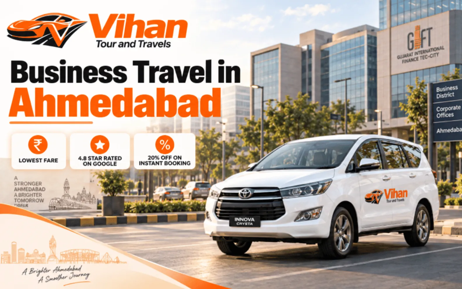 Business travel in Ahmedabad with Vihan Tour and Travels Innova Crysta cab for corporate meetings and office travel