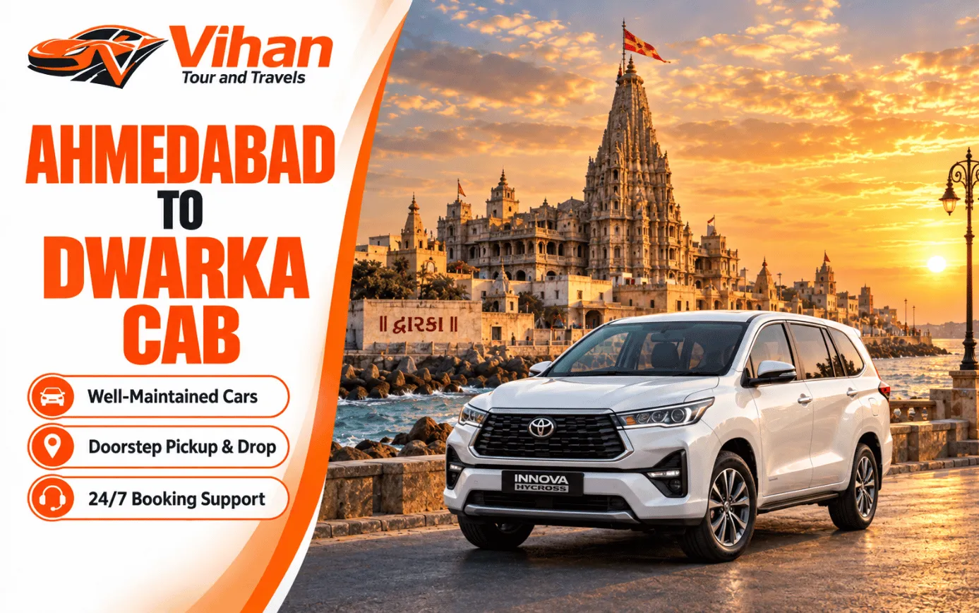 Innova Hycross cab for Ahmedabad to Dwarka travel near Dwarkadhish Temple