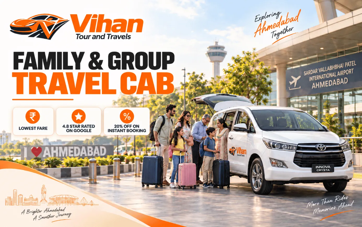 Spacious cab in Ahmedabad for family trips and group travel with luggage