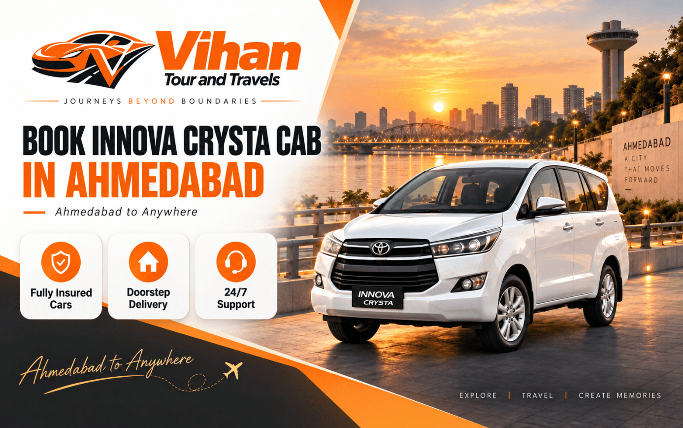 White Innova Crysta cab available for hire in Ahmedabad