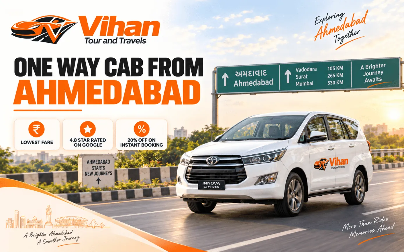 One way cab from Ahmedabad for travel to nearby cities and destinations