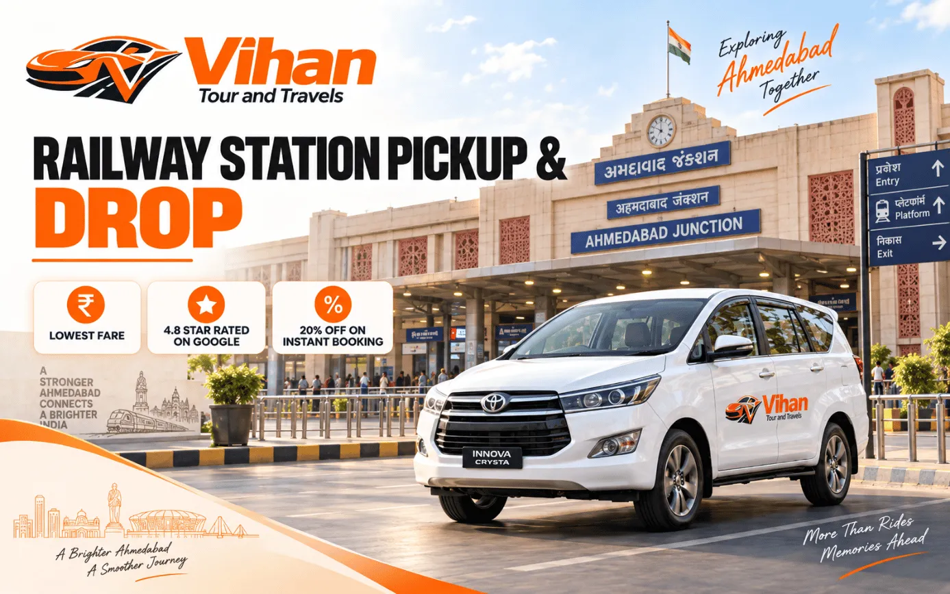 Cab pickup and drop service at Ahmedabad railway station for passengers